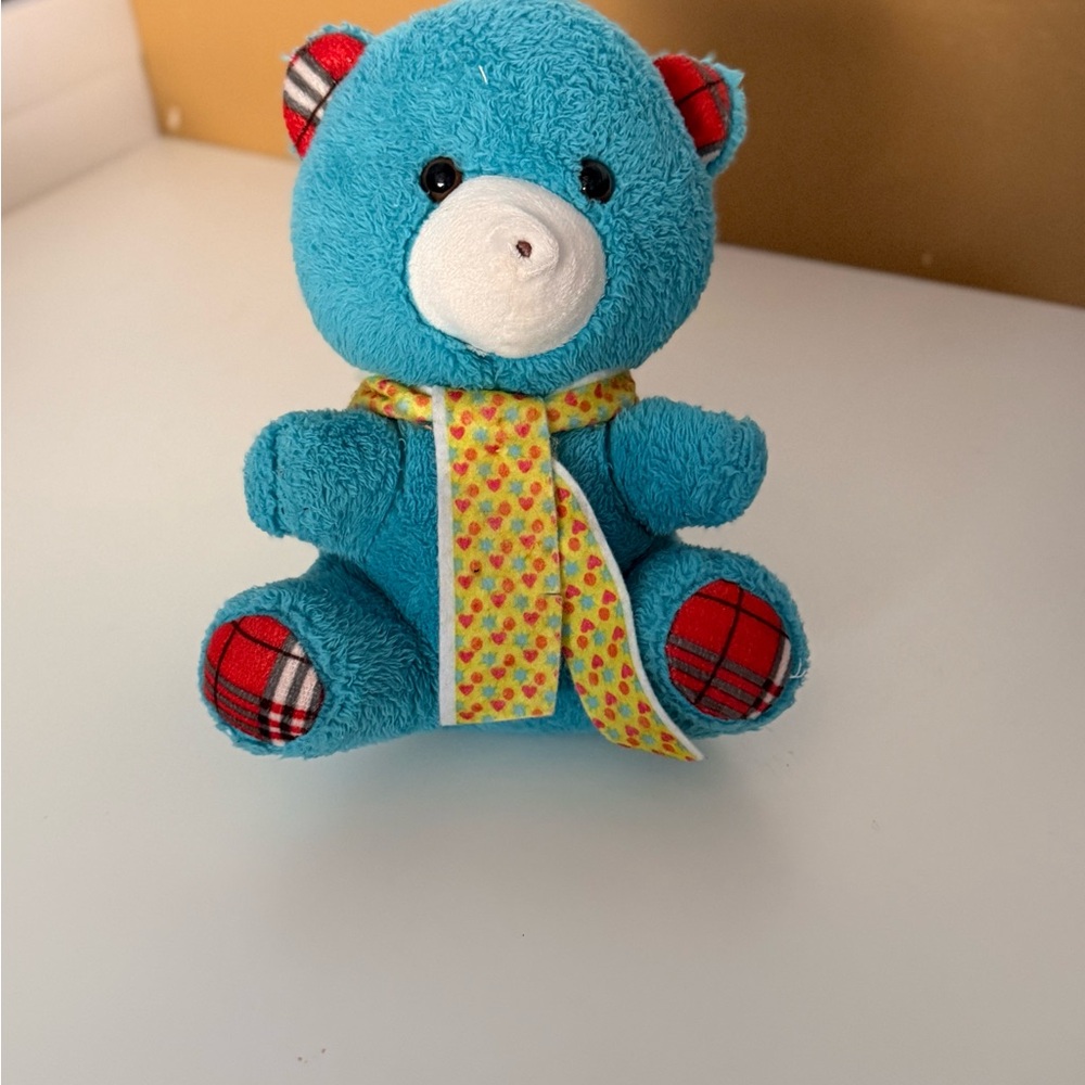 Blue Teddy Bear with Yellow Scarf